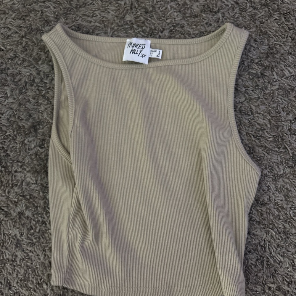 Princess Polly Beige Ribbed Tank Top